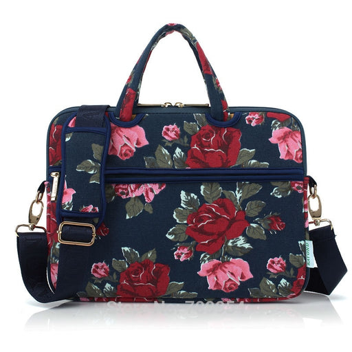 Canvas Rose Flower Laptop Shoulder Bag